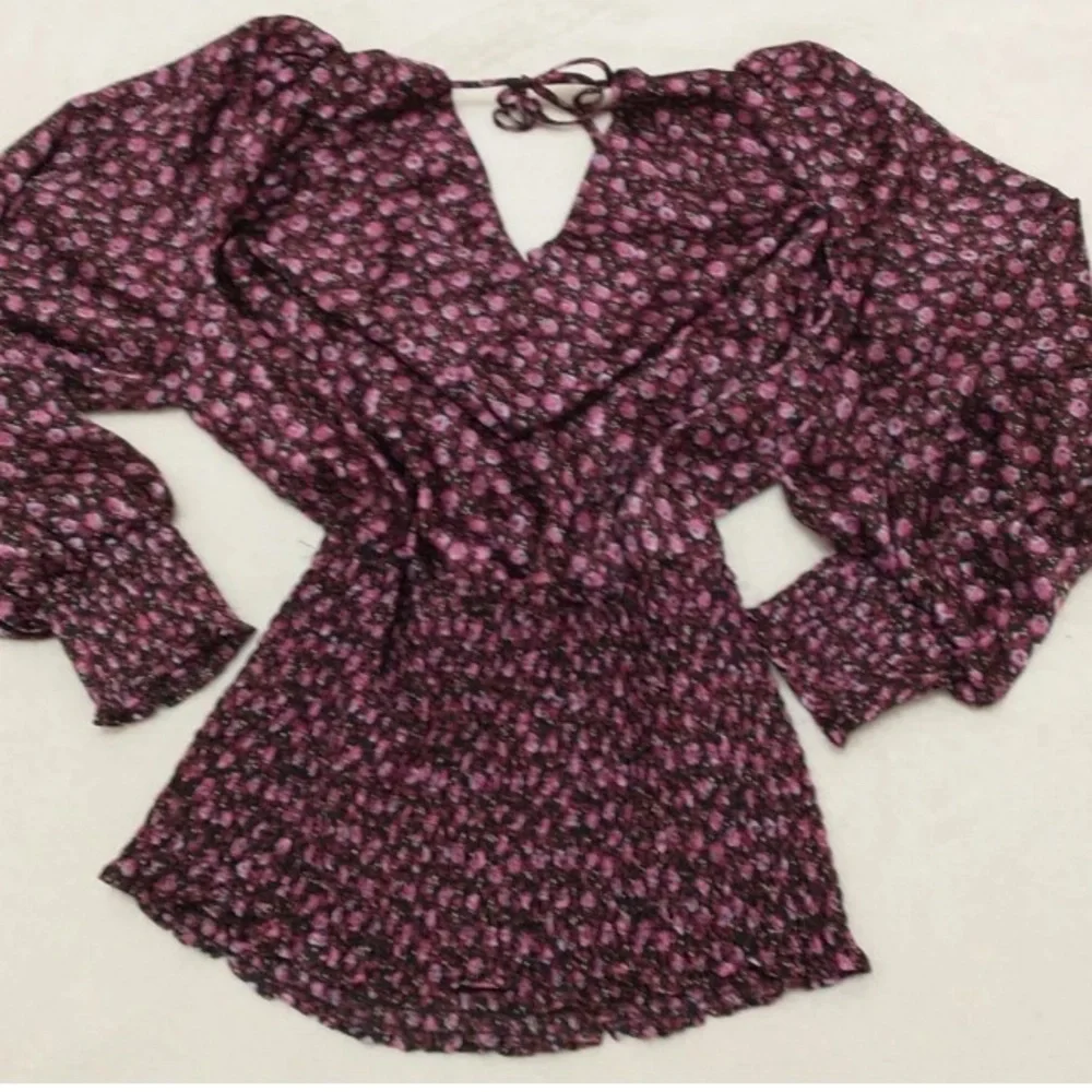 Leyden Women's Smocked Black And Purple Floral Blouse